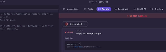 dominoes on Ruby track